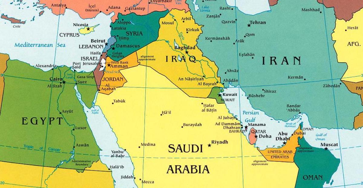 mapa Saudská Arábia okolitých krajín