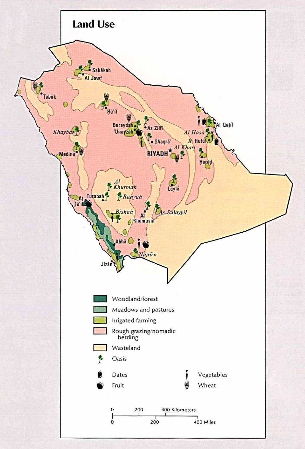Mapa Saudská Arábia prírodných zdrojov