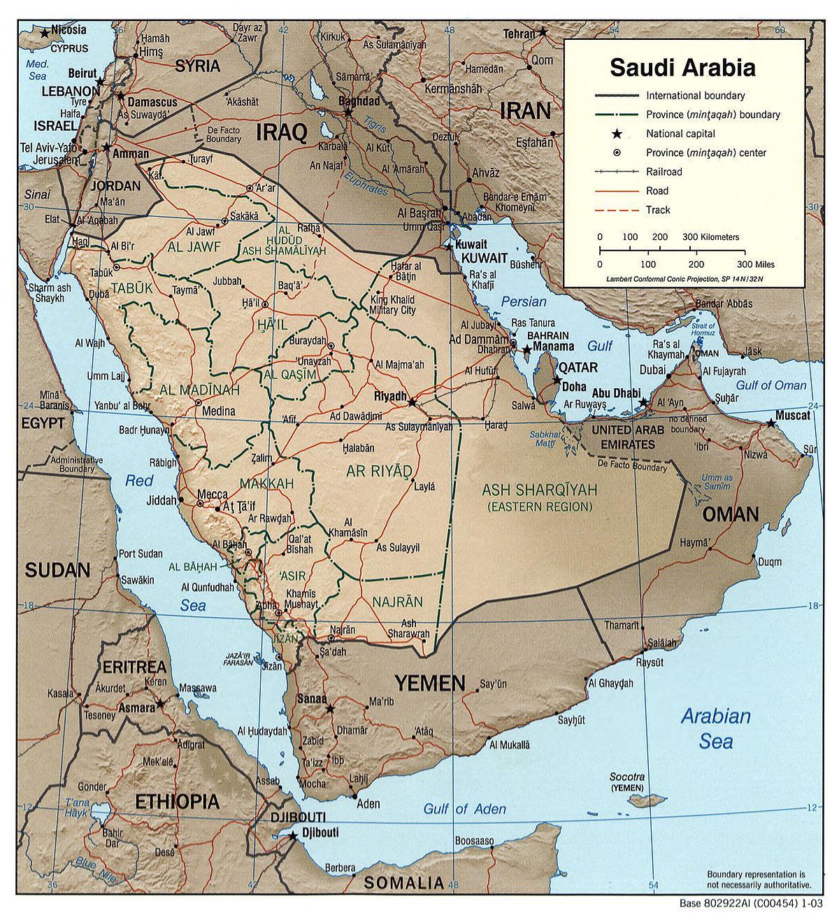 Saudská Arábia geografia mapu