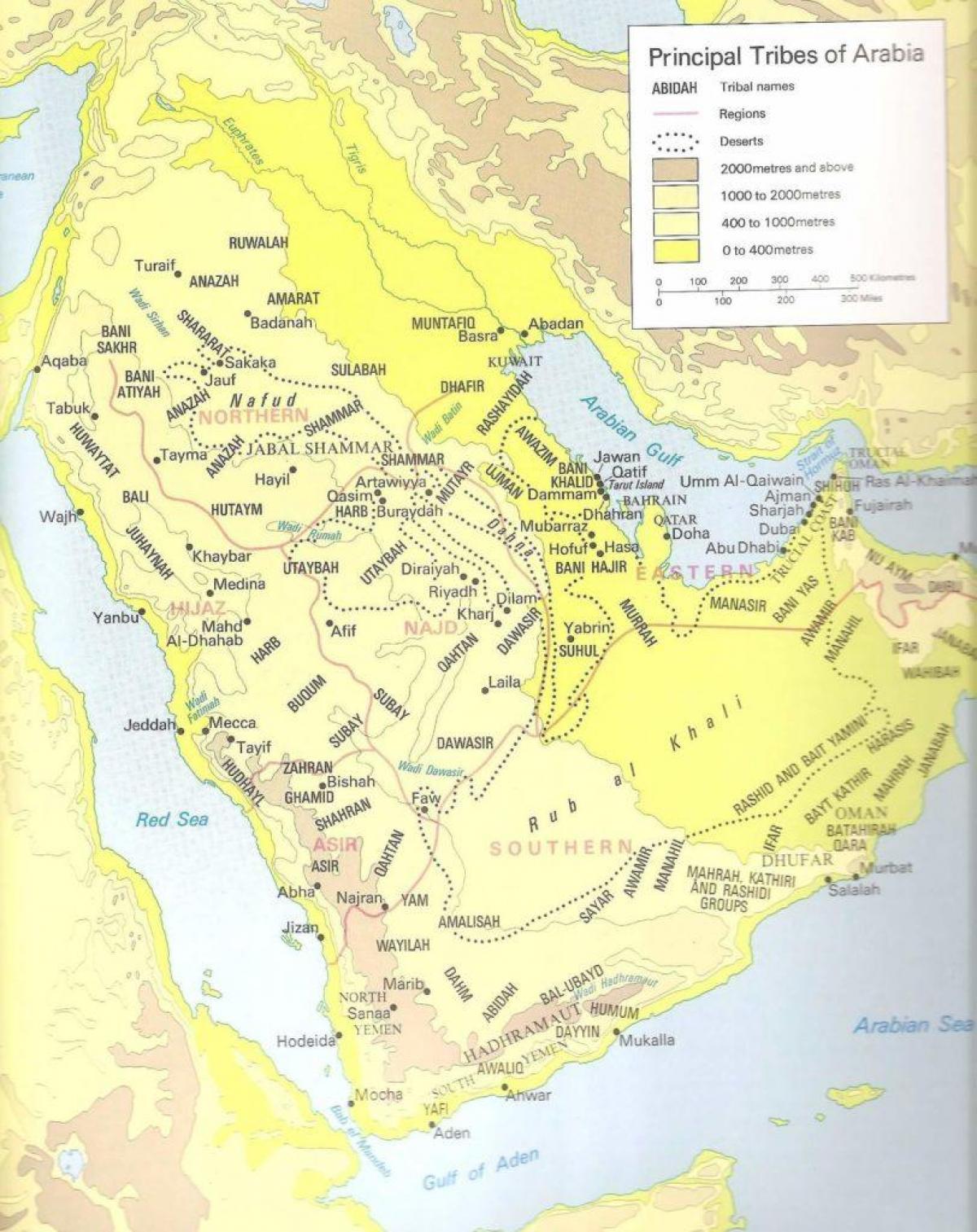 Mapa Saudská Arábia kmene