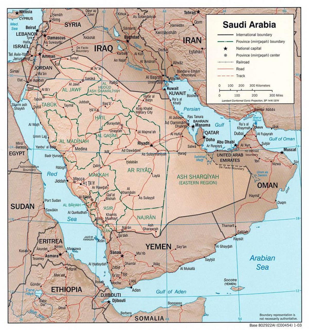 Mapa Saudskej Arábie, v mestách po ceste