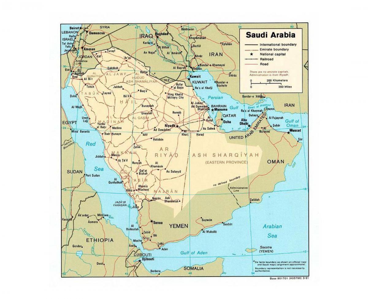 Saudská Arábia mapu s hlavnými mestami