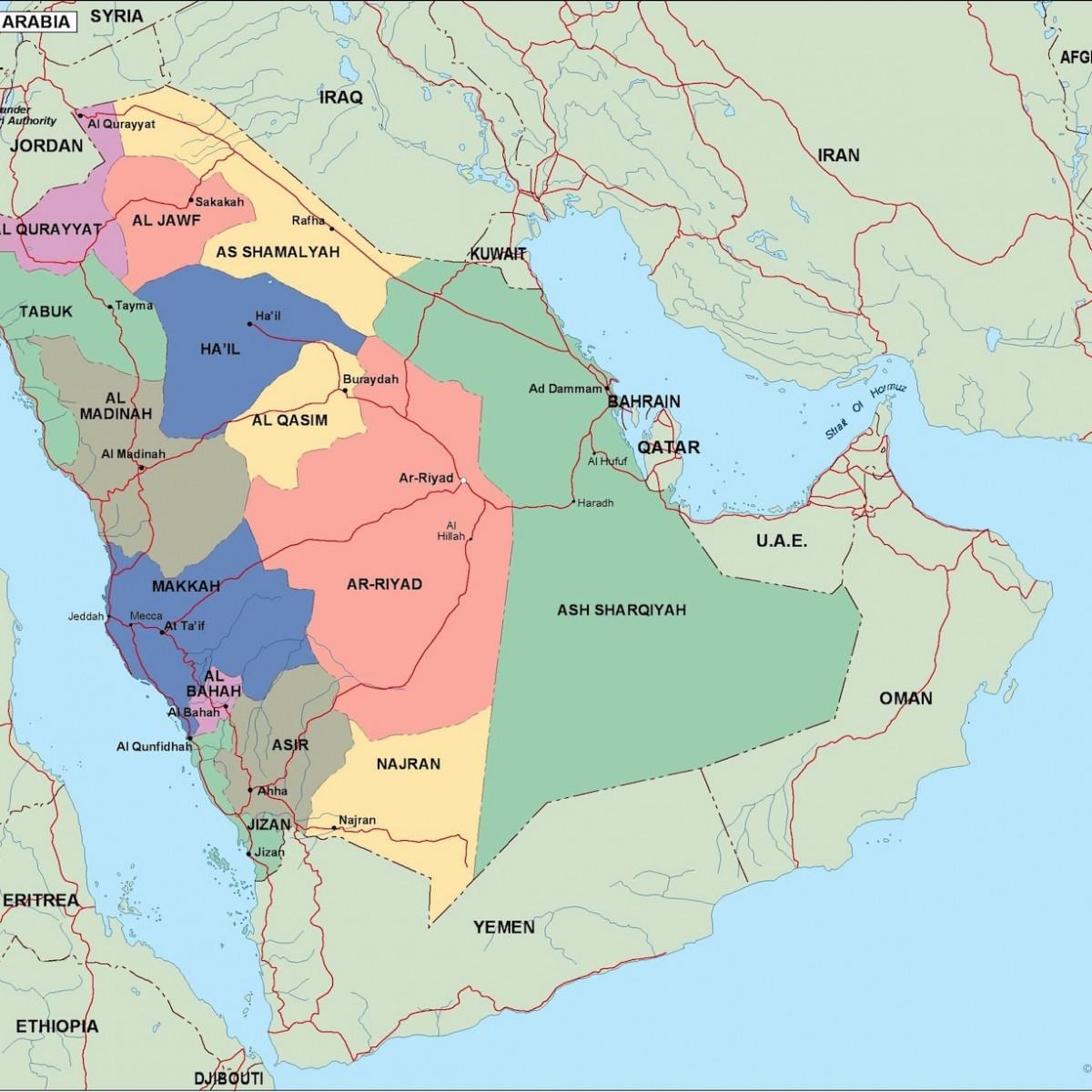 Mapa Saudská Arábia mestá
