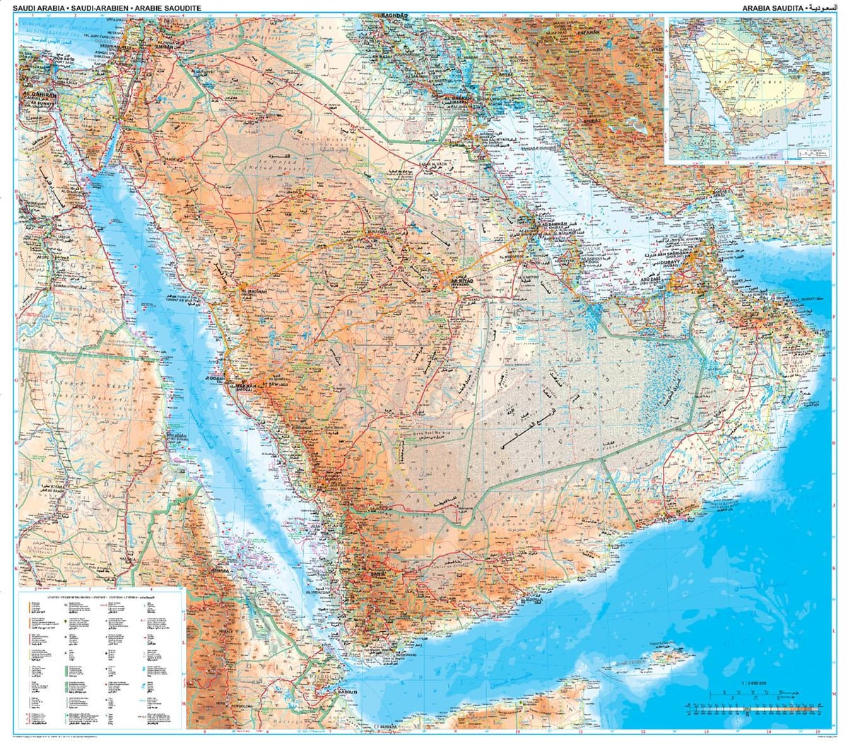 Mapa Saudská Arábia topografické