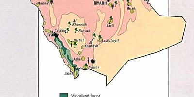 Mapa Saudská Arábia prírodných zdrojov