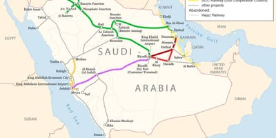 Mapa Saudská Arábia železničnej