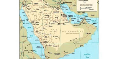 Saudská Arábia mapu s hlavnými mestami