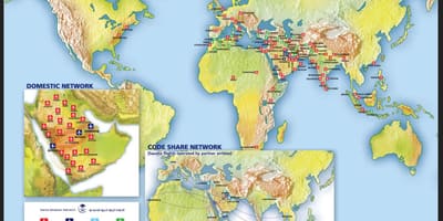 Mapa Saudskej Arabian airlines trasy